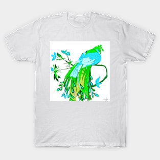 Peacock Tropical Green and Blue T-Shirt